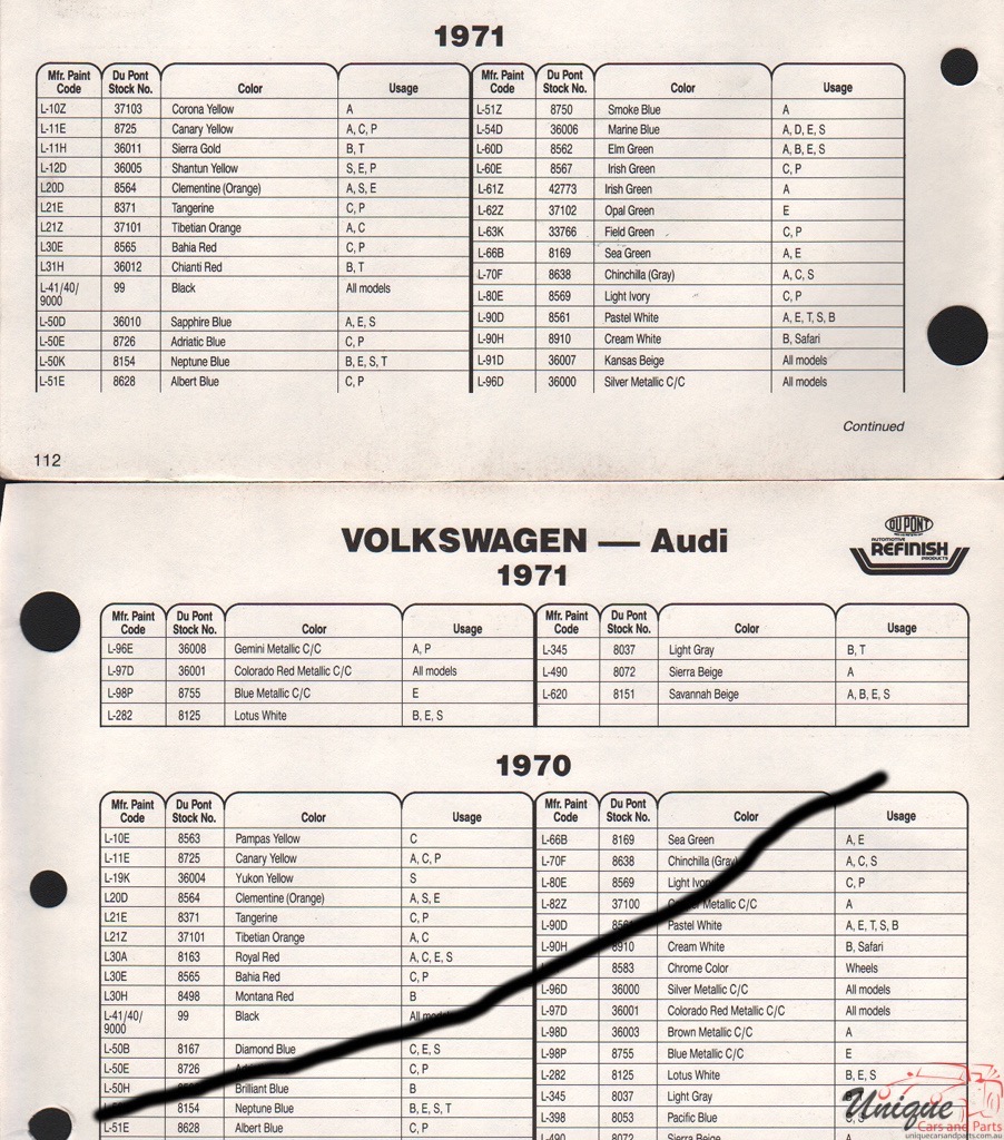 1971 Volkswagen Paint Charts DuPont Cx 1